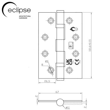 Click Here To Enlarge This Photo Of Eclipse 14341DBZ Grade 7 Dark Bronze &lpar;Stainless Steel&rpar; Slim Knuckle Ball Bearing Hinges 102 x 67 x 2mm