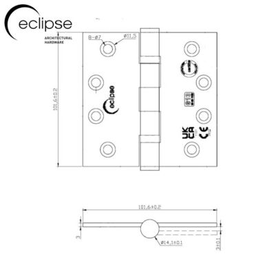 Click Here To Enlarge This Photo Of Eclipse 14841DBZ Grade 13 Dark Bronze &lpar;Stainless Steel&rpar; Ball Bearing Hinges 102 x 102 x 3mm