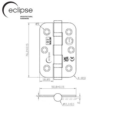 Click Here To Enlarge This Photo Of Eclipse 14905 Grade 7 Satin Stainless Steel Ball Bearing Radius Corner Hinges 76 x 51 x 2mm
