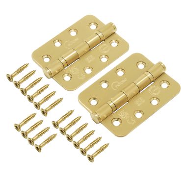 Click Here To Enlarge This Photo Of Eclipse 14869SBP Grade 13 Satin Brass &lpar;Stainless Steel&rpar; Ball Bearing Radius Corner Hinges 102 x 76 x 3mm