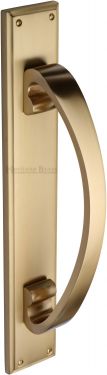 Click Here To Enlarge This Photo Of V1162-SB Heritage Brass Door Pull Handle on Plate Satin Brass Finish