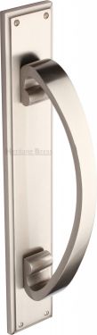 Click Here To Enlarge This Photo Of V1162-SN Heritage Brass Door Pull Handle on Plate Satin Nickel Finish