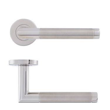 Click Here To Enlarge This Photo Of Eclipse 34417 Satin&sol;Polished Stainless Steel Dual Finish 19mm Mitred Lever on Round Rose Set