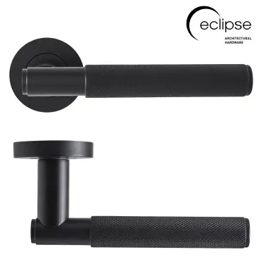 Click Here To Enlarge This Photo Of Eclipse 63231 Matt Black Knurled Lever on Round Rose Set &lpar;Insignia Range&rpar;
