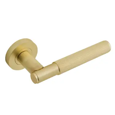 Click Here To Enlarge This Photo Of Eclipse 63233 Satin Brass Knurled Lever on Round Rose Set &lpar;Insignia Range&rpar;