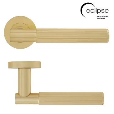 Click Here To Enlarge This Photo Of Eclipse 63243 Satin Brass 'Linear' Lever on Round Rose Set &lpar;Insignia Range&rpar;