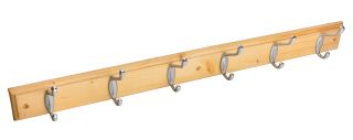 Eclipse 94504 Polished Chrome Hat & Hooks &lpar;6&rpar; on Pine Board 680mm x 70mm