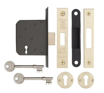Click Here To Enlarge This Photo Of Eclipse 71014 63mm CE Fire Rated 3 Lever Mortice Deadlock - Polished Brass