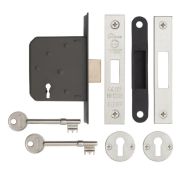 Eclipse 71015 63mm CE Fire Rated 3 Lever Mortice Deadlock - Nickel Plated