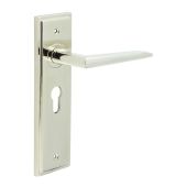 BUR10KIT167 Frelan Hardware Burlington Mayfair Door Handles on 47&period;5mm Euro Backplate Polished Nickel