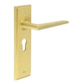 BUR10KIT245 Frelan Hardware Burlington Mayfair Door Handles on 47&period;5mm Euro Backplate Satin Brass