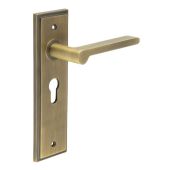 BUR15KIT11 Frelan Hardware Burlington Fitzrovia Door Handles on 47&period;5mm Euro Backplate Antique Brass