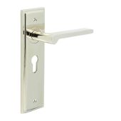 BUR15KIT167 Frelan Hardware Burlington Fitzrovia Door Handles on 47&period;5mm Euro Backplate Polished Nickel