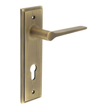 Click Here To Enlarge This Photo Of BUR20KIT12 Frelan Hardware Burlington Knightbridge Door Handles on 72mm Din Euro Backplate Antique Brass