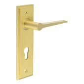 BUR20KIT246 Frelan Hardware Burlington Knightbridge Door Handles on 72mm Din Euro Backplate Satin Brass