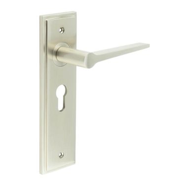 Click Here To Enlarge This Photo Of BUR20KIT323 Frelan Hardware Burlington Knightbridge Door Handles on 47&period;5mm Euro Backplate Satin Nickel