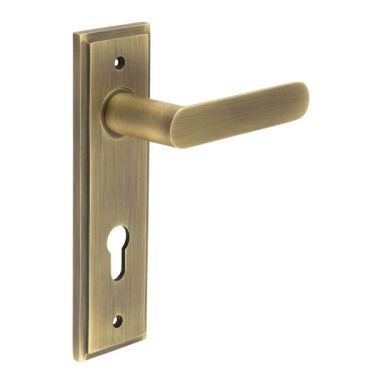 Click Here To Enlarge This Photo Of BUR25KIT12 Frelan Hardware Burlington Kensington Door Handles on 72mm Din Euro Backplate Antique Brass