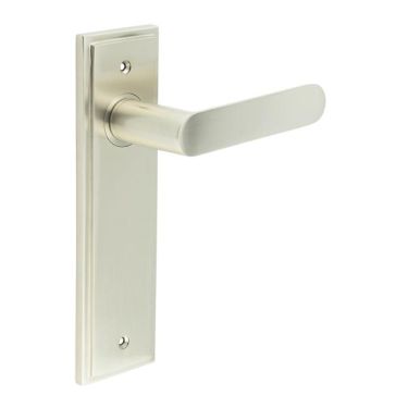 Click Here To Enlarge This Photo Of BUR25KIT320 Frelan Hardware Burlington Kensington Door Handles on Latch Backplate Satin Nickel