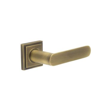 Click Here To Enlarge This Photo Of BUR25KIT7 Frelan Hardware Burlington Kensington Door Handles on Square Stepped Rose Antique Brass