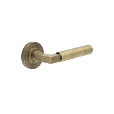 Click Here To Enlarge This Photo Of BUR30KIT1 Frelan Hardware Burlington Westminster Door Handles on Plain Rose Antique Brass