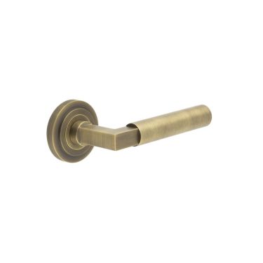Click Here To Enlarge This Photo Of BUR30KIT3 Frelan Hardware Burlington Westminster Door Handles on Stepped Rose Antique Brass