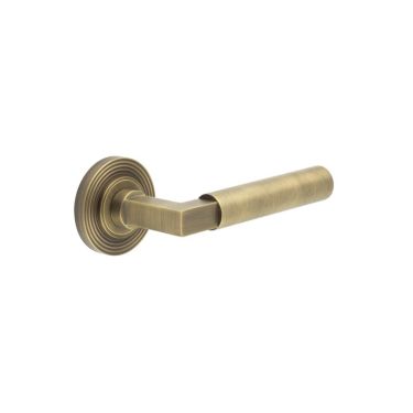 Click Here To Enlarge This Photo Of BUR30KIT4 Frelan Hardware Burlington Westminster Door Handles on Reeded Rose Antique Brass