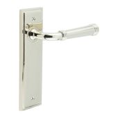 BUR35KIT164 Frelan Hardware Burlington Highgate Door Handles on Latch Backplate Polished Nickel