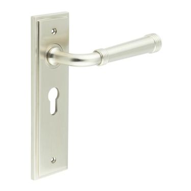 Click Here To Enlarge This Photo Of BUR35KIT323 Frelan Hardware Burlington Highgate Door Handles on 47&period;5mm Euro Backplate Satin Nickel