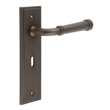 Click Here To Enlarge This Photo Of BUR35KIT87 Frelan Hardware Burlington Highgate Door Handles on 57mm Lock Backplate Dark Bronze