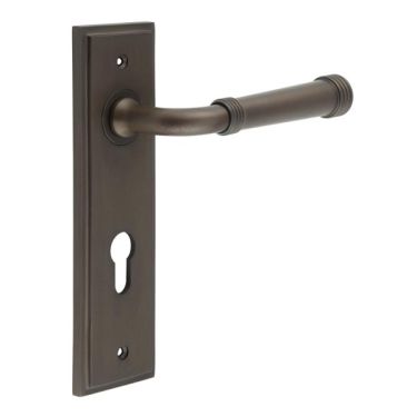 Click Here To Enlarge This Photo Of BUR35KIT90 Frelan Hardware Burlington Highgate Door Handles on 72mm Din Euro Backplate Dark Bronze