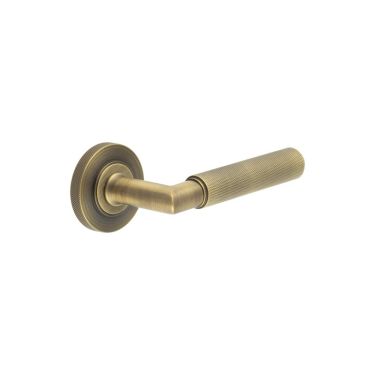 Click Here To Enlarge This Photo Of BUR40KIT5 Frelan Hardware Burlington Piccadilly Door Handles on Knurled Rose Antique Brass