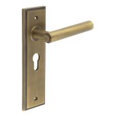BUR45KIT11 Frelan Hardware Burlington Richmond Door Handles on 47&period;5mm Euro Backplate Antique Brass