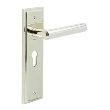 Click Here To Enlarge This Photo Of BUR45KIT167 Frelan Hardware Burlington Richmond Door Handles on 47&period;5mm Euro Backplate Polished Nickel