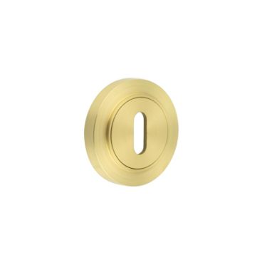 Click Here To Enlarge This Photo Of BUR-60SB-71SB Frelan Hardware Burlington Standard Keyway Escutcheon on Plain Rose Satin Brass