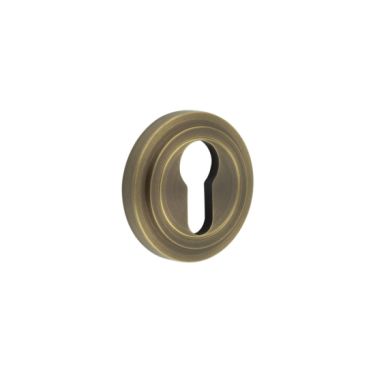 Click Here To Enlarge This Photo Of BUR-61AB-73AB Frelan Hardware Burlington Euro Profile Escutcheon on Stepped Rose Antique Brass