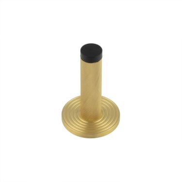 Click Here To Enlarge This Photo Of BUR-968SB-974SB Frelan Hardware Burlington Knurled 75mm Wall Mounted Door Stop &lpar;Reeded Rose&rpar; Satin Brass