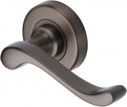 Click Here To Enlarge This Photo Of V3010-MB Heritage Brass Door Handle Lever Latch on 53mm Round Rose Bedford Design Matt Bronze Finish