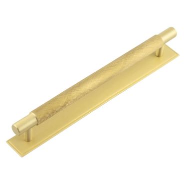 Click Here To Enlarge This Photo Of HOX-2060SB-6060SB Frelan Hardware Hoxton Taplow Cabinet Handle 224mm on Stepped Backplate Satin Brass