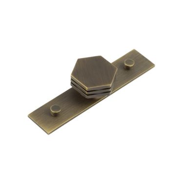Click Here To Enlarge This Photo Of HOX-340AB-5090AB Frelan Hardware Hoxton Nile Cupboard Knob 40mm on Plain Backplate Antique Brass
