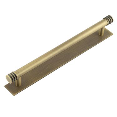 Click Here To Enlarge This Photo Of HOX-460AB-5060AB Frelan Hardware Hoxton Sturt Cabinet Handle 224mm on Plain Backplate Backplate Antique Brass