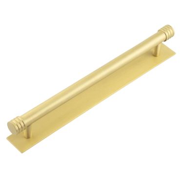 Click Here To Enlarge This Photo Of HOX-460SB-5060SB Frelan Hardware Hoxton Sturt Cabinet Handle 224mm on Plain Backplate Backplate Satin Brass