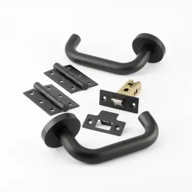 Click Here To Enlarge This Photo Of JMB13PK Frelan Hardware Nero Matt Black Orbit Round Bar Door Pack including Handles&comma; Hinges and Latch