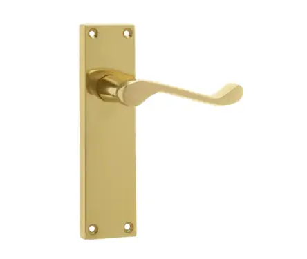 Click Here To Enlarge This Photo Of JV11LPB Frelan Hardware Jedo Victorian Scroll Door Handles on Long Latch Plate Polished Brass