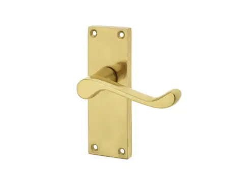 Click Here To Enlarge This Photo Of JV11PB Frelan Hardware Jedo Victorian Scroll Door Handles on Short Latch Plate Polished Brass