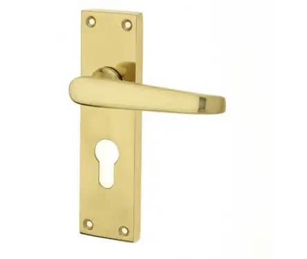 Click Here To Enlarge This Photo Of JV30EPB Frelan Hardware Jedo Victorian Straight Door Handles on Euro Profile Lockplate Polished Brass