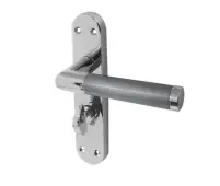 JV438PCSC Frelan Hardware Jedo Mitred Suite Door Handles on Bathroom Plate Polished Chrome&sol;Satin Chrome