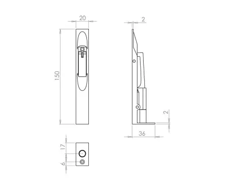 Click Here To Enlarge This Photo Of JV5640BSN Frelan Hardware Jedo Brass Lever Action Flush Bolt 150mm x 19mm Satin Nickel