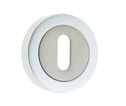 Click Here To Enlarge This Photo Of JV503PCSN Frelan Hardware Jedo Dual Standard Keyway Escutcheon on 50mm Round Rose Polished Chrome &sol; Satin Nickel