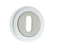 JV503PCSN Frelan Hardware Jedo Dual Standard Keyway Escutcheon on 50mm Round Rose Polished Chrome &sol; Satin Nickel
