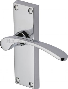 Click Here To Enlarge This Photo Of V4140-PC Heritage Brass Door Handle Lever Latch Sophia Short Design Polished Chrome Finish